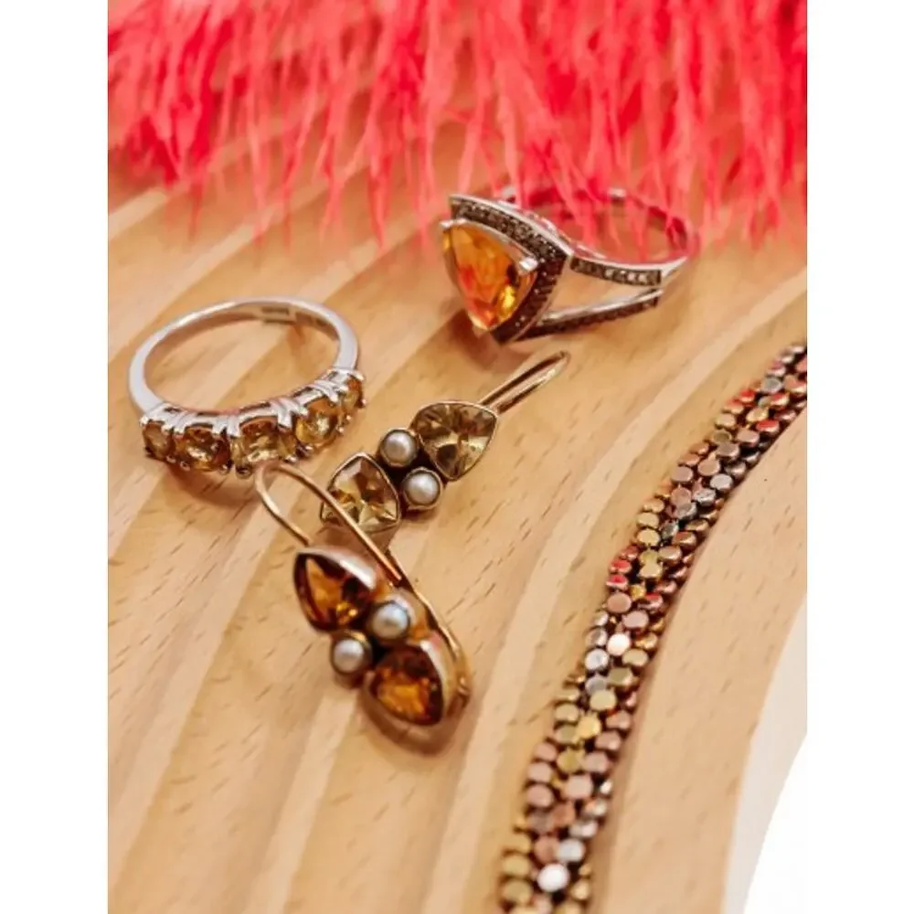 925 Sterling Silver Heliodor & Hessonite Ring Size 7